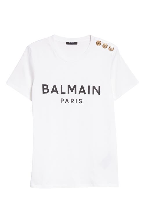 Balmain Button Shoulder Cotton Logo Graphic Tee In White