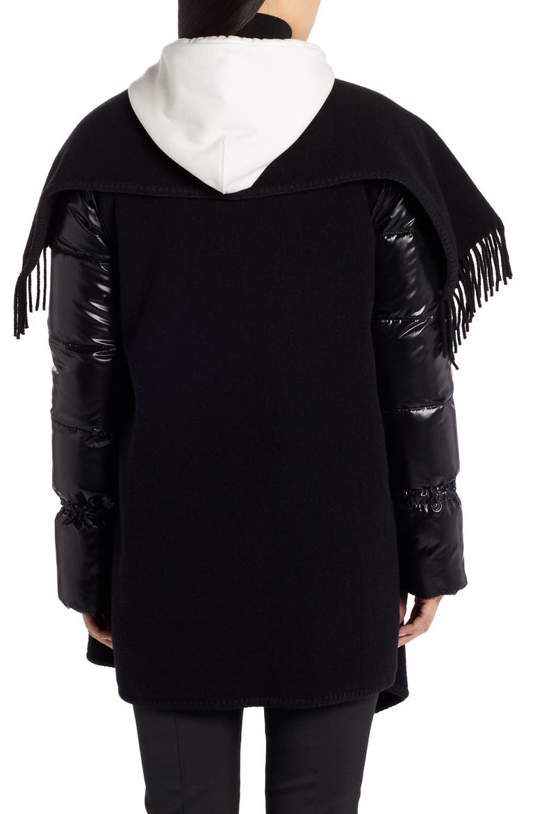 Mantella Down Puffer Sleeve Wool Cape Coat, Alternate, color, BLACK