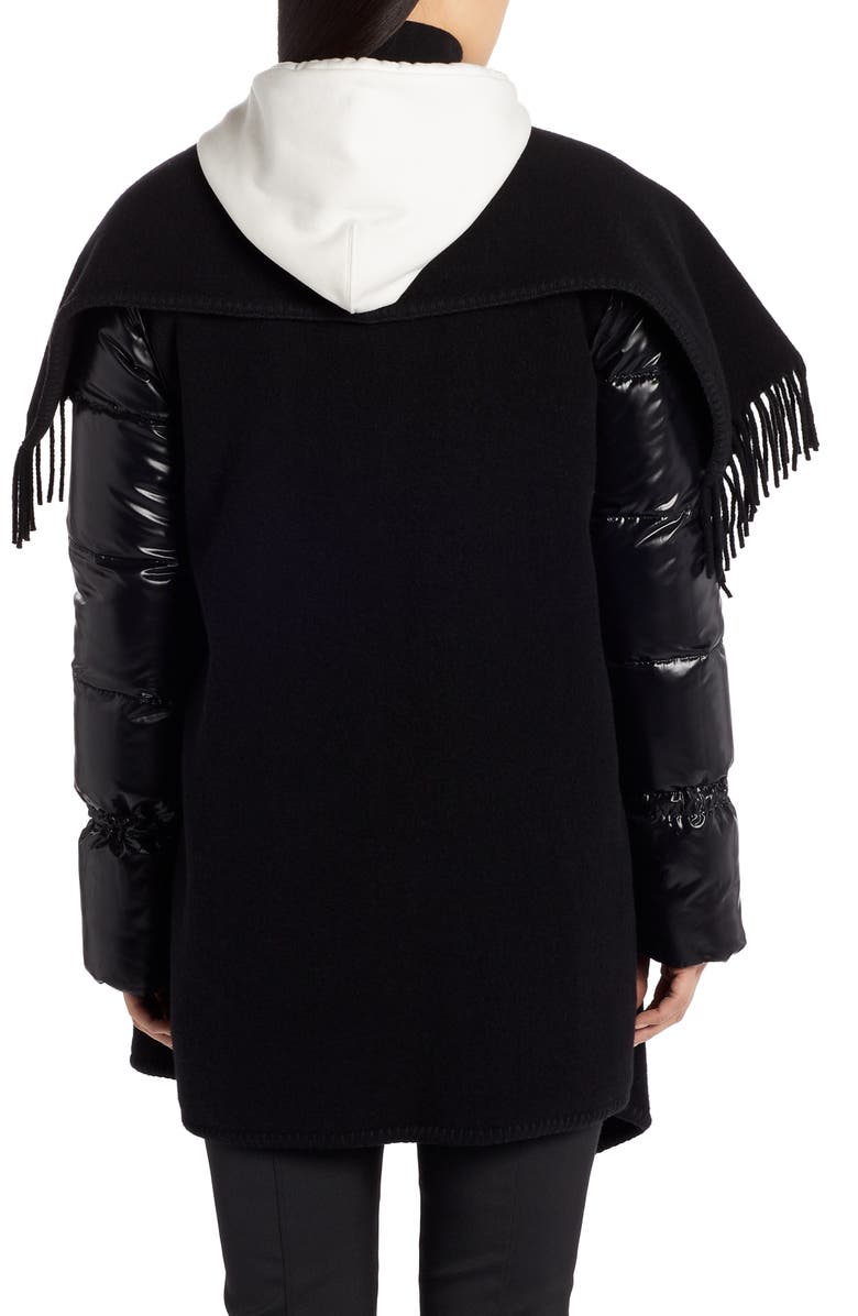 Moncler Mantella Down Puffer Sleeve Wool Cape Coat, Alternate, color, 