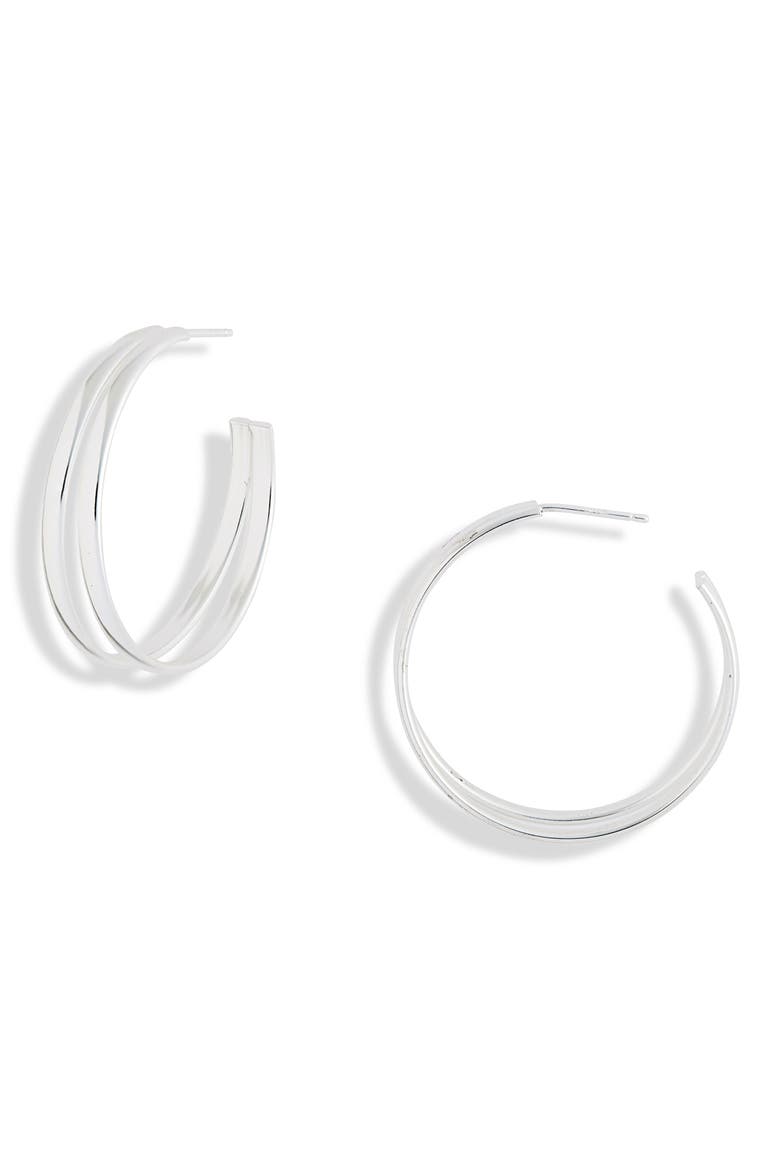 Double Row Hoop Earrings, Main, color, SILVER