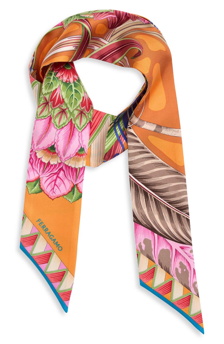 FERRAGAMO Giada Print Silk Skinny Scarf, Alternate, color, 