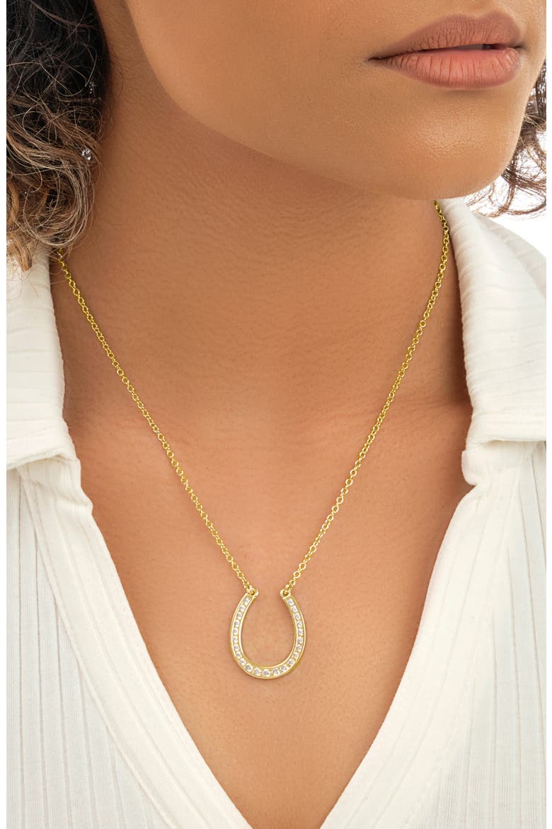 CZ Horseshoe Pendant Necklace, Alternate, color, GOLD