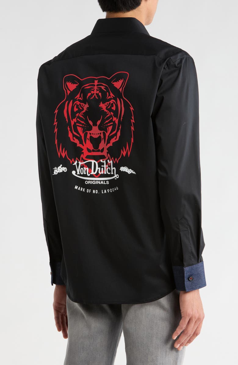 Von Dutch Lion Logo Graphic Long Sleeve Shirt, Alternate, color, Black