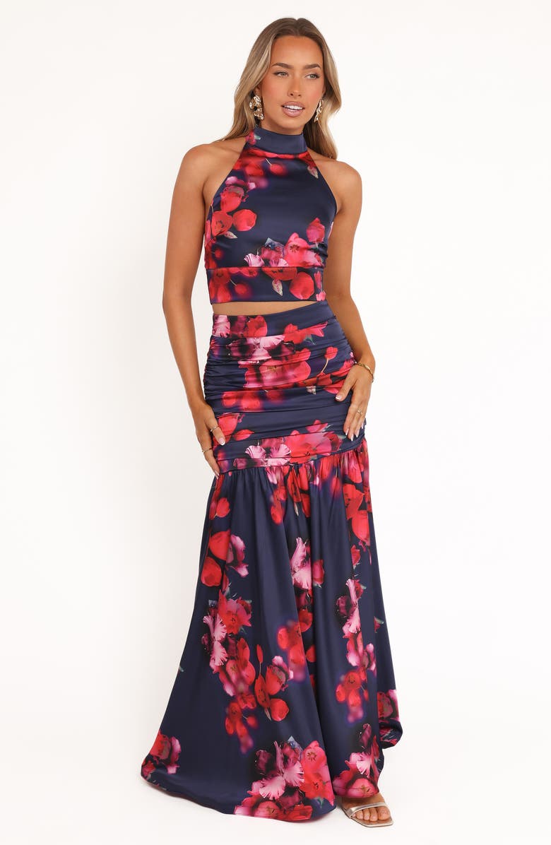 Petal & Pup Freda Floral Halter Top & Maxi Skirt Set, Alternate, color, Navy Floral