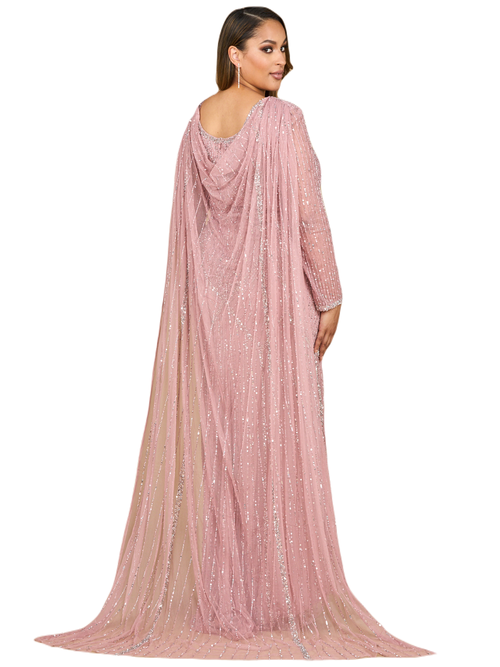 Lara New York Long Sleeve Beaded Gown With Cape In Cashmere