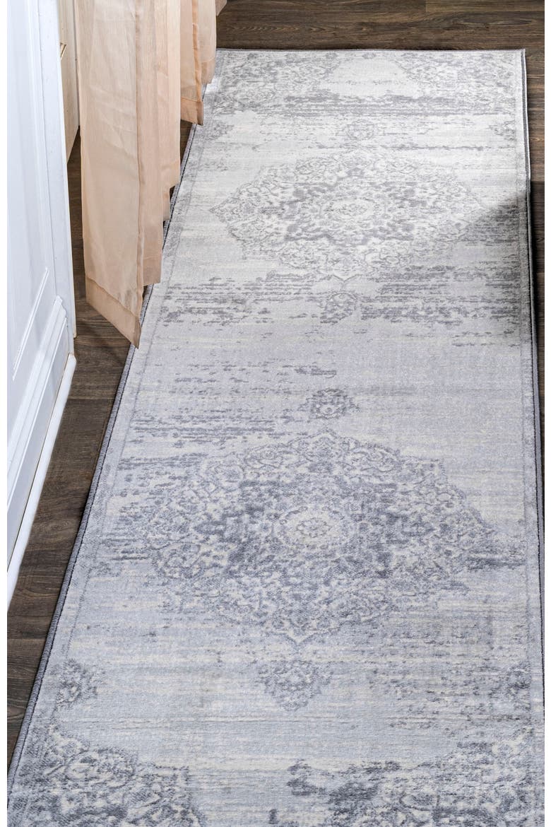 Modern Persian Vintage Medallion Area Rug, Alternate, color, Light Gray/Ivory