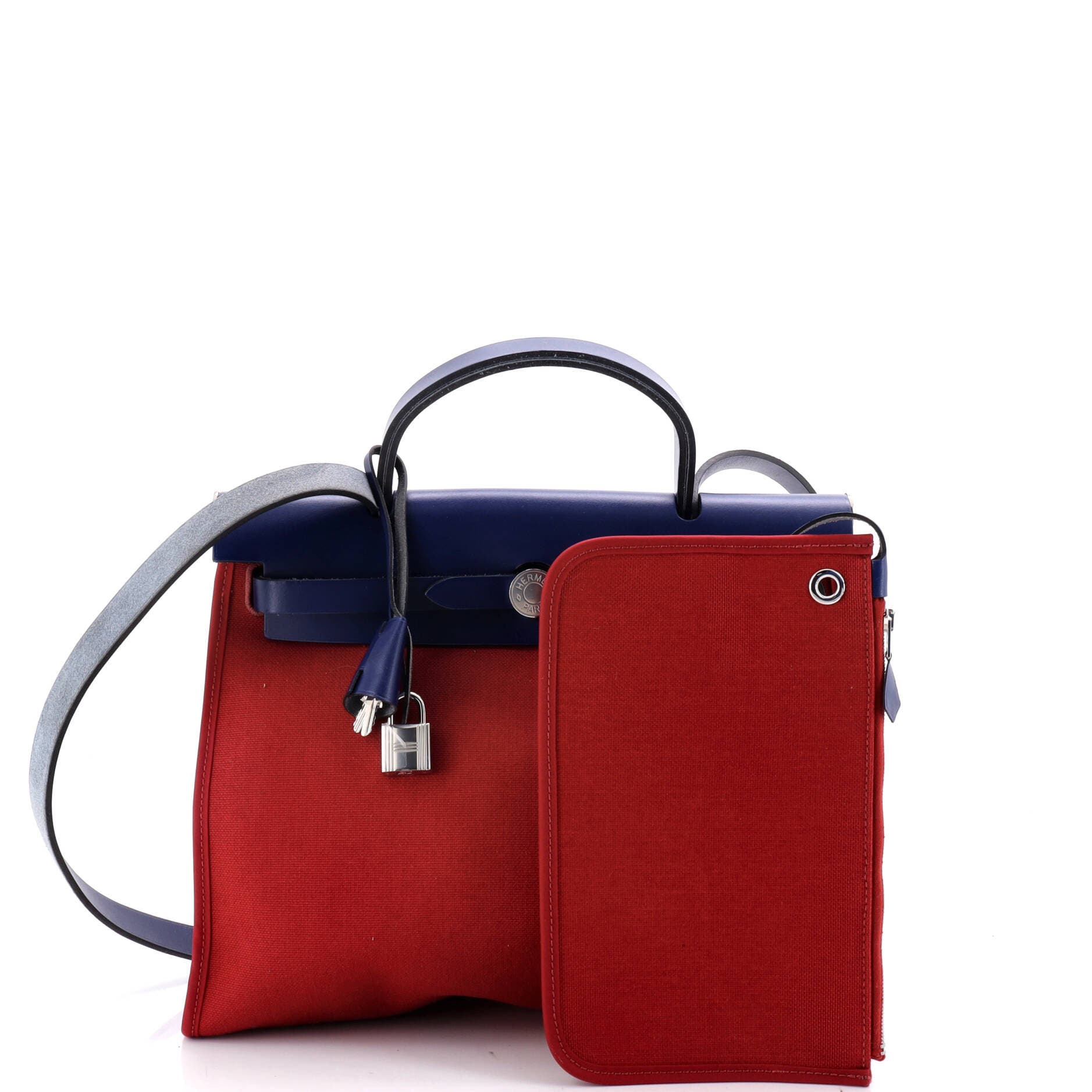 Pre-Owned Hermes Herbag Zip Leather and Toile 31, Alternate, color, Rouge Grenat