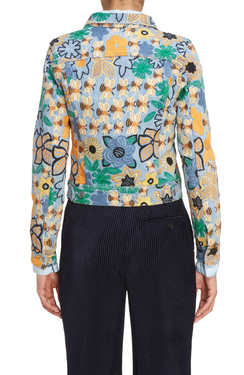 Acne Studios Chea Floral Embroidered Crop Denim Jacket, Alternate, color, 