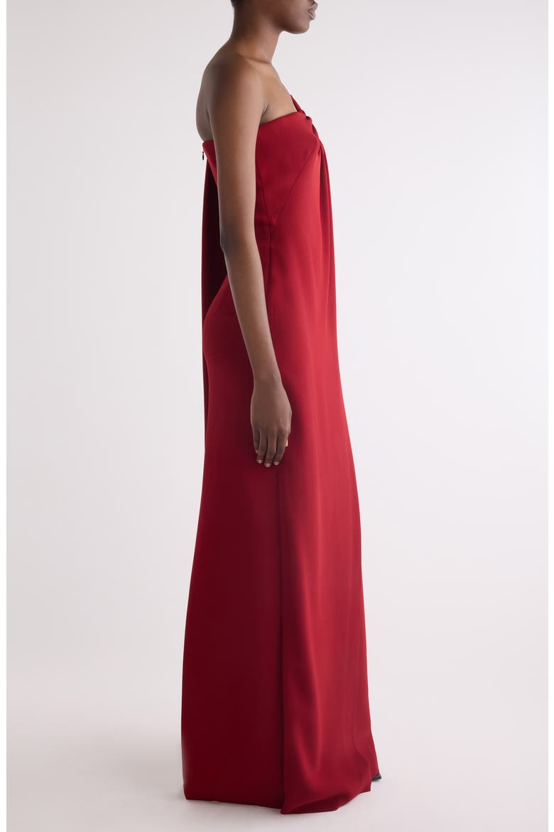Asymmetric Draped Cady Cape Gown, Alternate, color, DARK RED