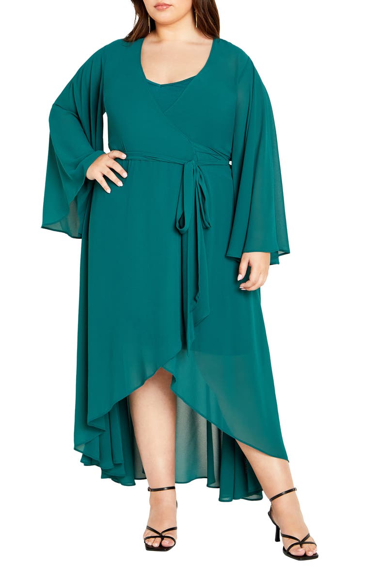 Fleetwood Long Sleeve Chiffon Wrap Dress, Main, color, ALPINE