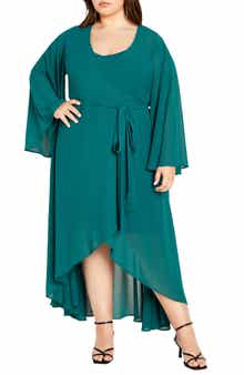 City Chic Fleetwood Long Sleeve Chiffon Wrap Dress