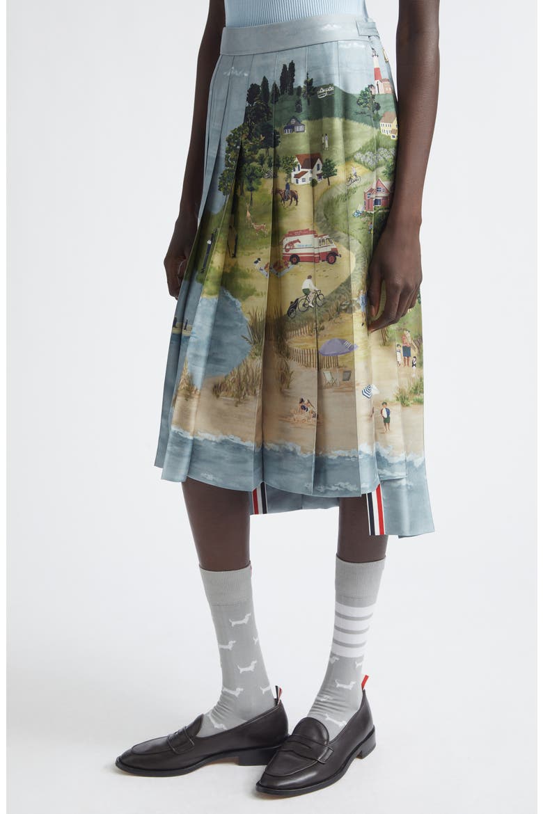 Drop Back Pleated Silk Skirt, Alternate, color, SEASONAL MULTI