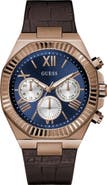 GUESS Coffee Chronograph Leather & Silicone Strap Watch, 44mm