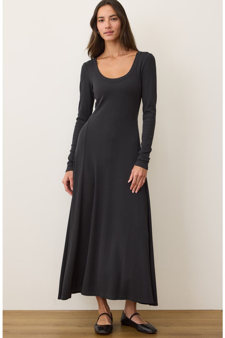 Lexi Long Sleeve Rib Fit & Flare Maxi Dress, Alternate, color, BLACK