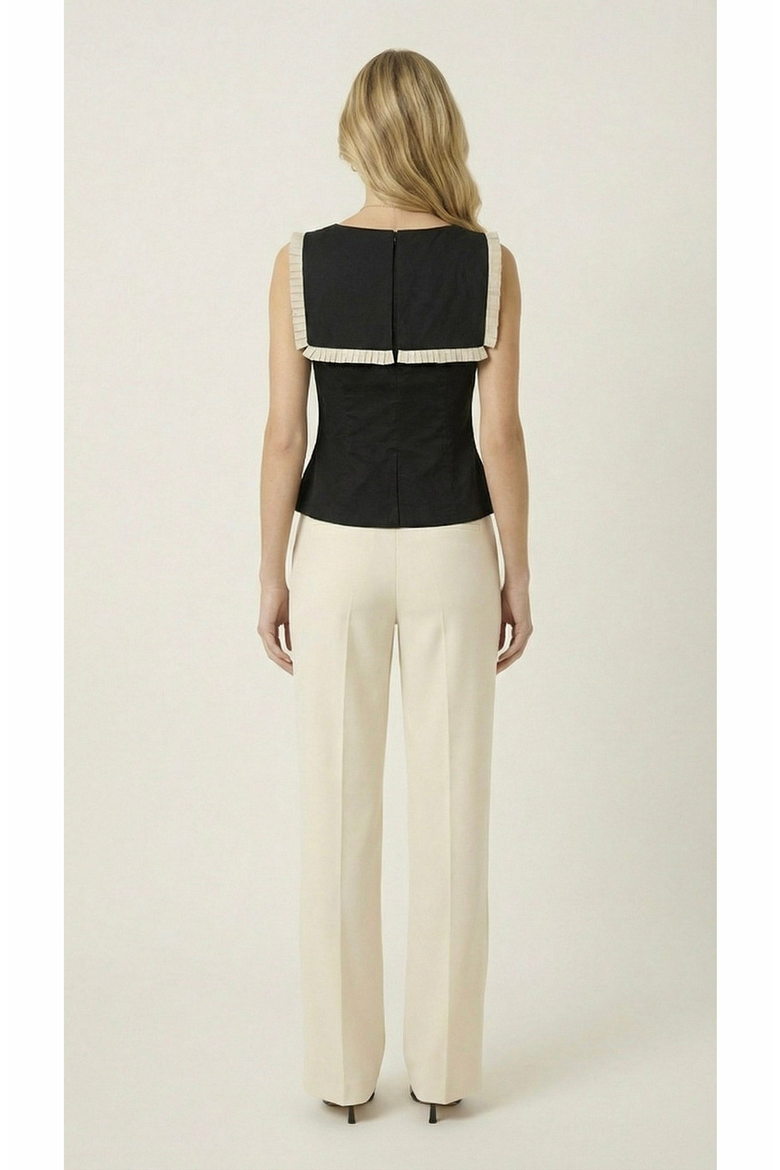 Contrast Bib Ruffle Trim Peplum Top, Alternate, color, Black / Cream