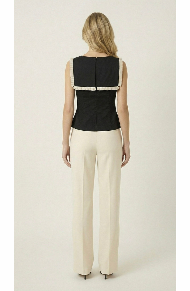 Modenaire Contrast Bib Ruffle Trim Peplum Top, Alternate, color, Black / Cream