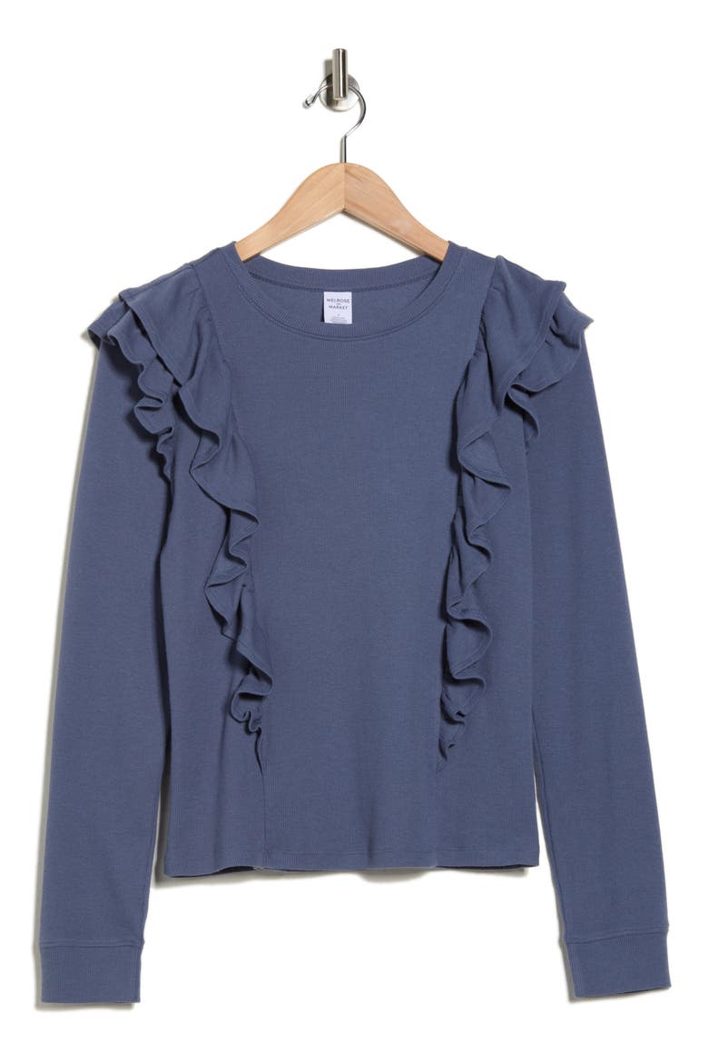 Ruffle Shoulder Knit Top, Alternate, color, BLUE VINTAGE