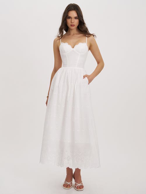 Miss Circle Oberon Cotton Eyelet Lace-up Back Maxi Dress In White