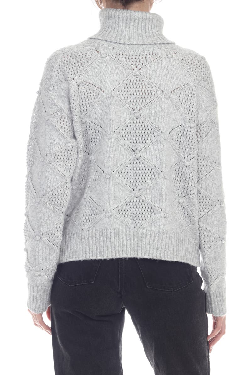 RAIN AND ROSE Diamond Open Knit Turtleneck Sweater, Alternate, color, Grey
