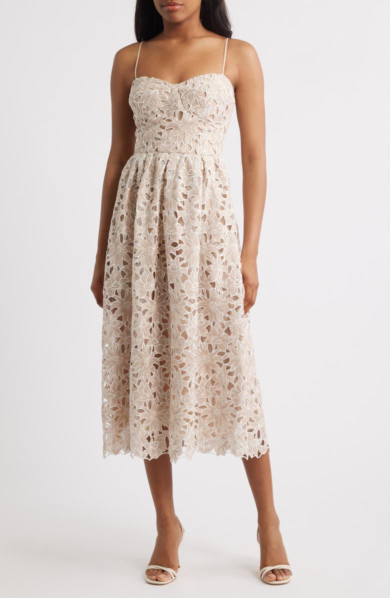 Lucy Paris Mona Lace Midi Dress, Main, color, Beige