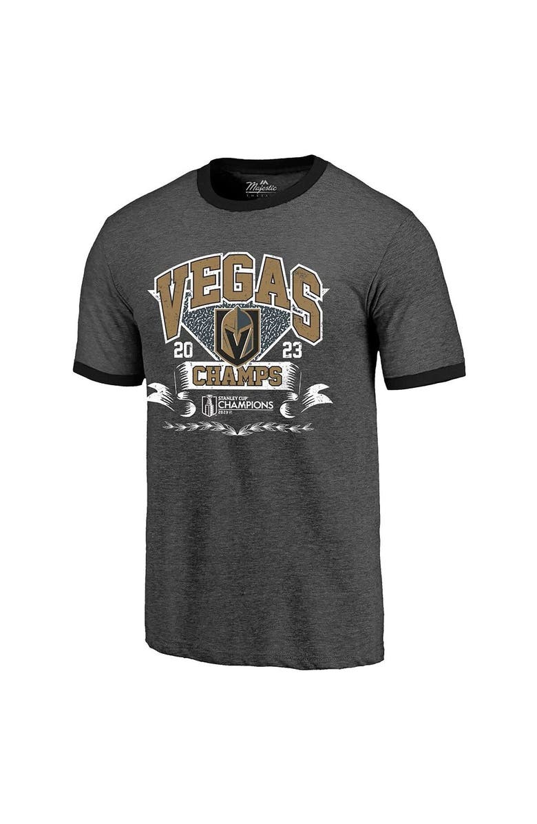 Majestic Threads Men's Majestic Threads Black Vegas Golden Knights 2023 Stanley Cup Champions Ringer Tri-Blend T-Shirt, Alternate, color,