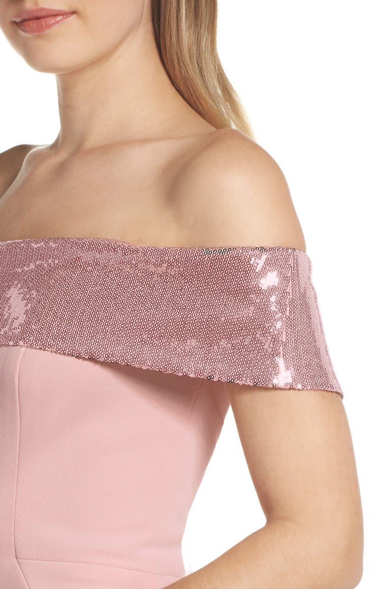 Eliza J Off the Shoulder Sequin Foldover Dress, Alternate, color, 