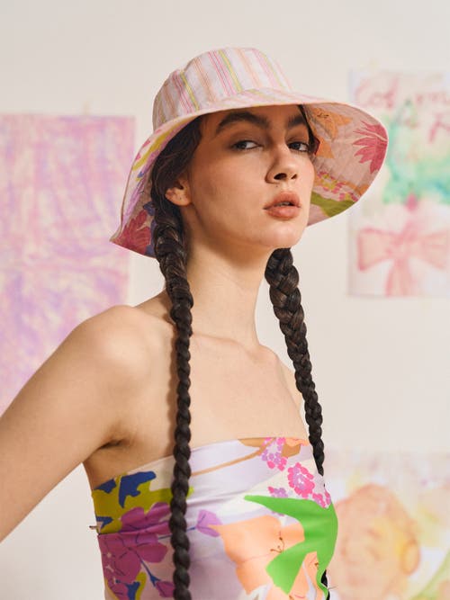 Lost Pattern Nyc Frida X Lost Pattern "frida's Garden" Cotton Reversible Sun Hat In Multi
