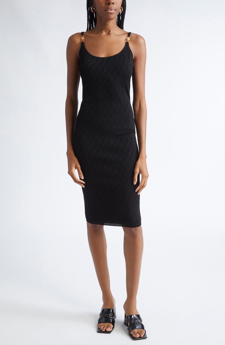 Versace V Jacquard Knit Body-Con Dress, Main, color, Black