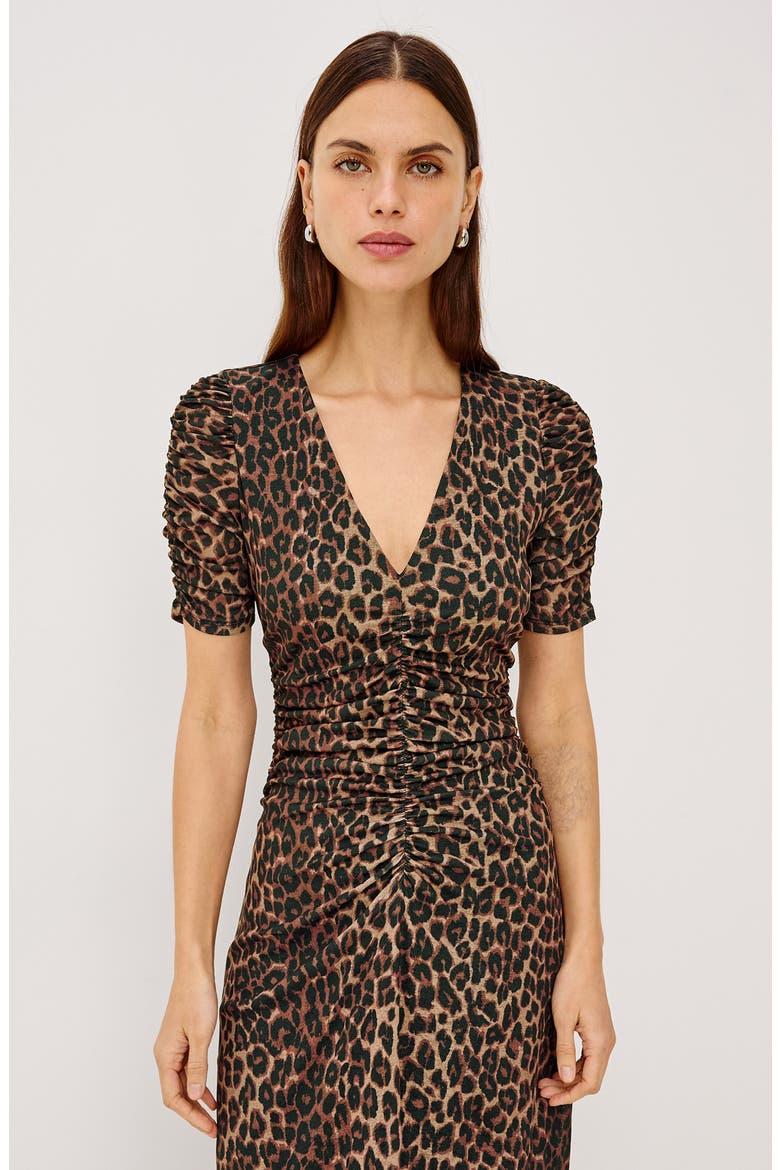 Beacon Ruched Midi Dress, Alternate, color, BROWN NALA