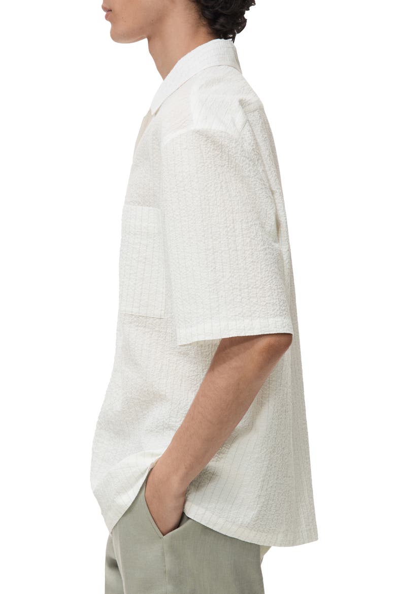 Stripe Relaxed Fit Stretch Cotton Camp Shirt, Alternate, color, OFF WHITE