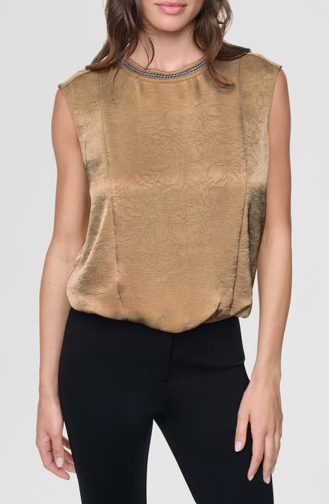 Chain Sleeveless Crinkle Satin Top