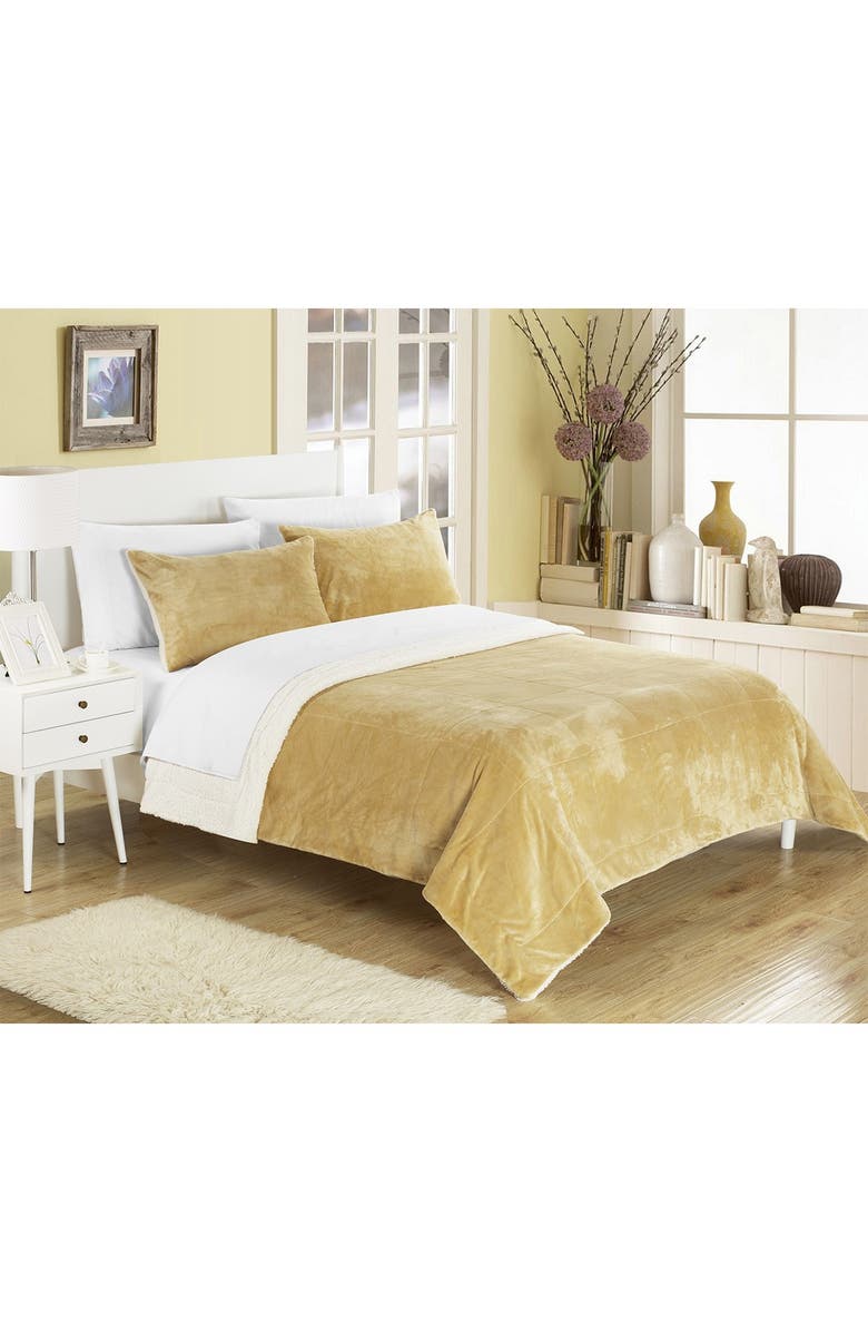 CHIC Twin XL Evelyn Faux Shearling Blanket Set - Camel, Alternate, color, 