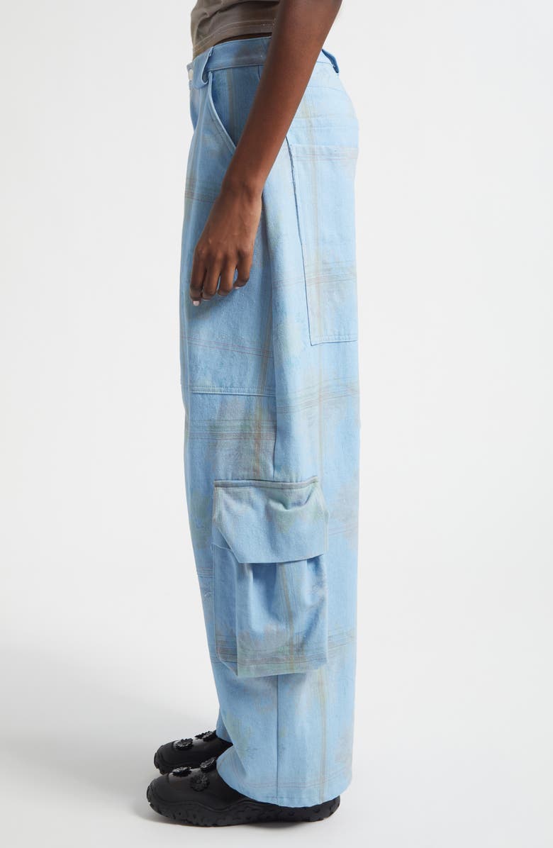 Collina Strada Lawn Floral Plaid Cargo Jeans, Alternate, color, Denim Picnic