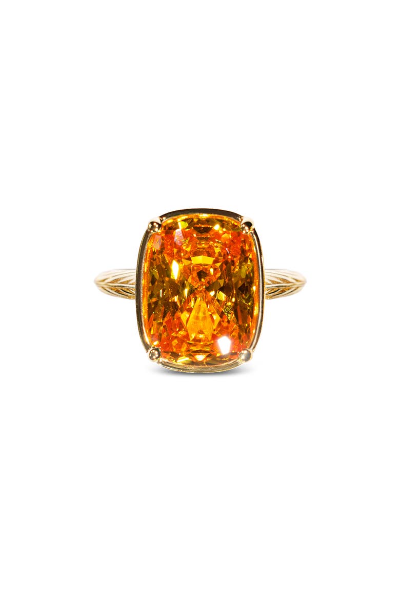 Elongated Cushion-Cut Cubic Zirconia Cocktail Ring, Main, color, GOLD/ CANARY