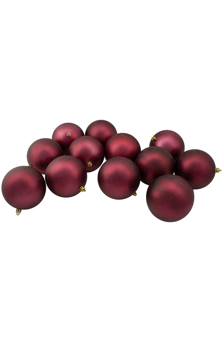 Northlight Shatterproof Matte Christmas Ball Ornaments - 4" (100mm) - Burgundy Red - 12ct, Main, color, Red