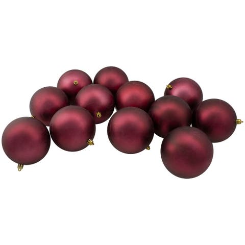 Shatterproof Matte Christmas Ball Ornaments - 4" (100mm) - Burgundy Red - 12ct
