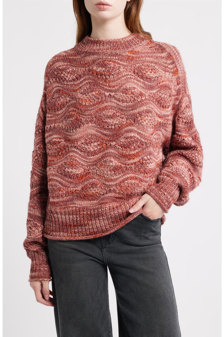 Space Dye Novelty Stitch Sweater, Main, color, RED MELANGE
