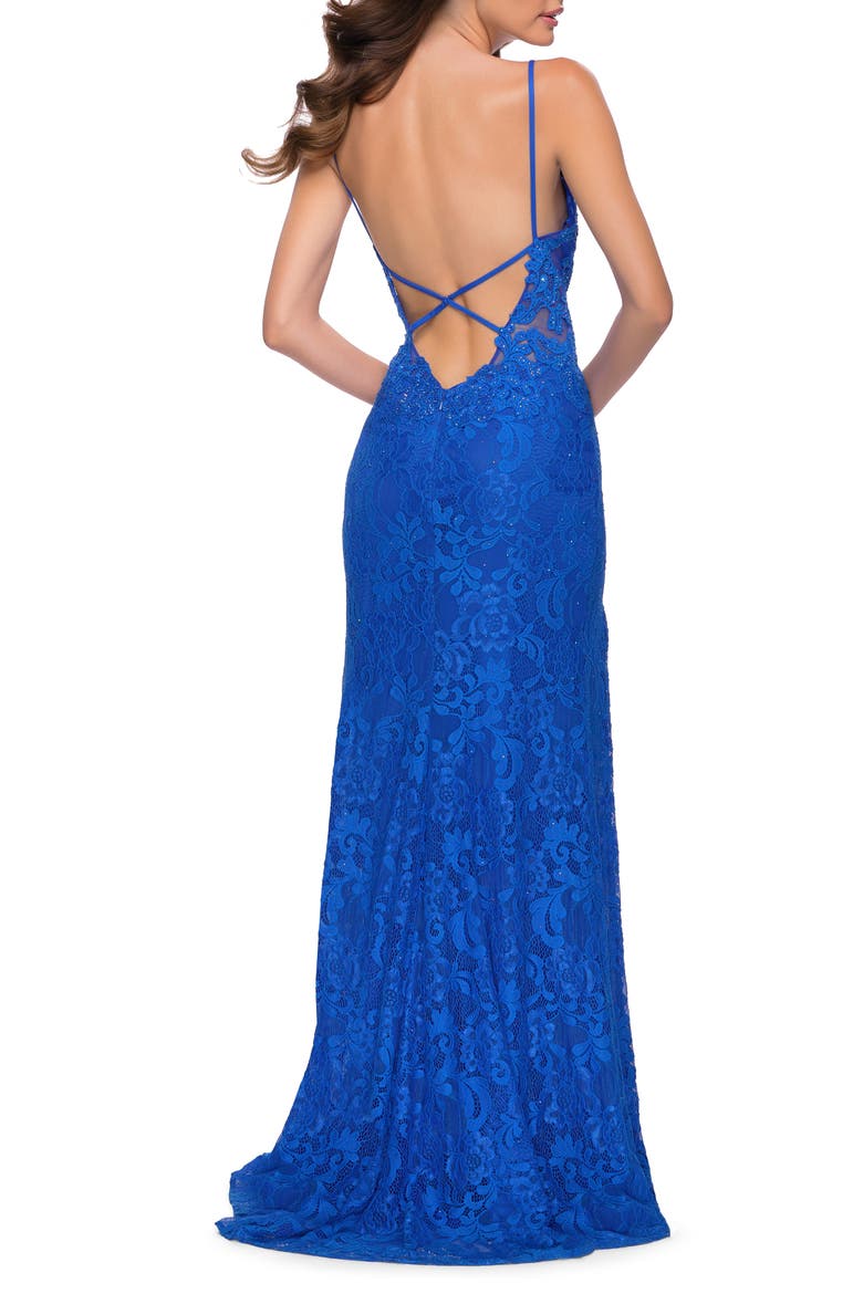 Stretch Lace Gown, Alternate, color, ROYAL BLUE