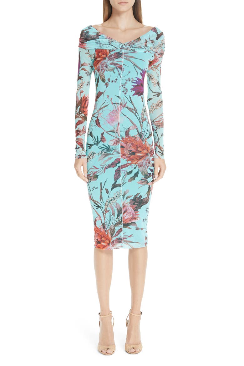 Floral Tulle Off the Shoulder Dress, Main, color, LIMPIDO