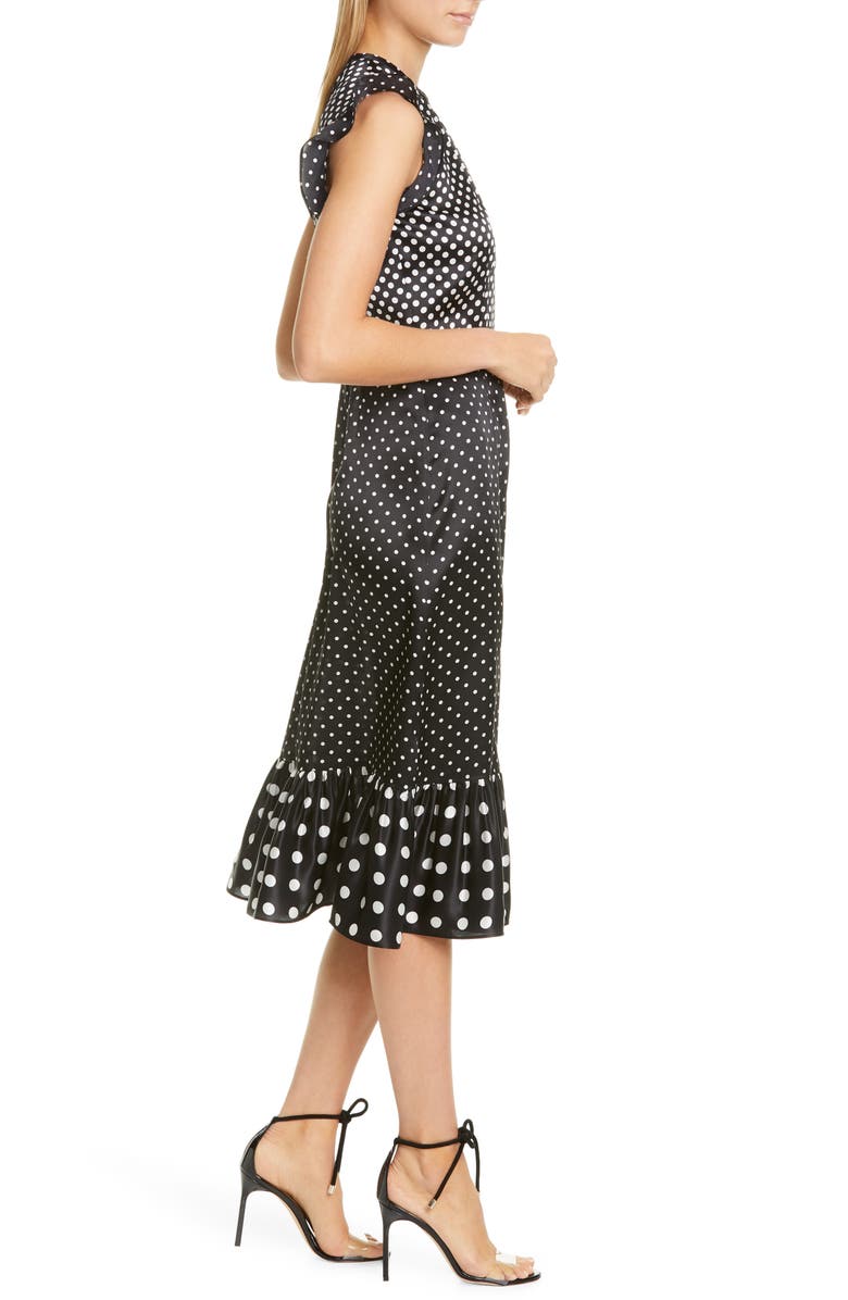 Altuzarra Flutter Sleeve Polka Dot Satin Midi Dress, Alternate, color,