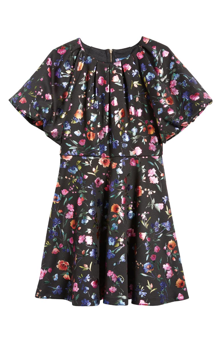 Truly Me Kids' Metallic Floral Flutter Sleeve Fit & Flare Dress, Main, color, 