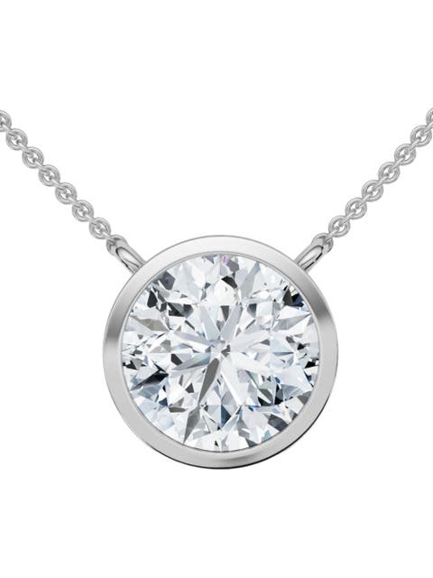 3Ct Solitaire Beezel Diamond Pendant Necklace 18" 14k Gold Lab Grown