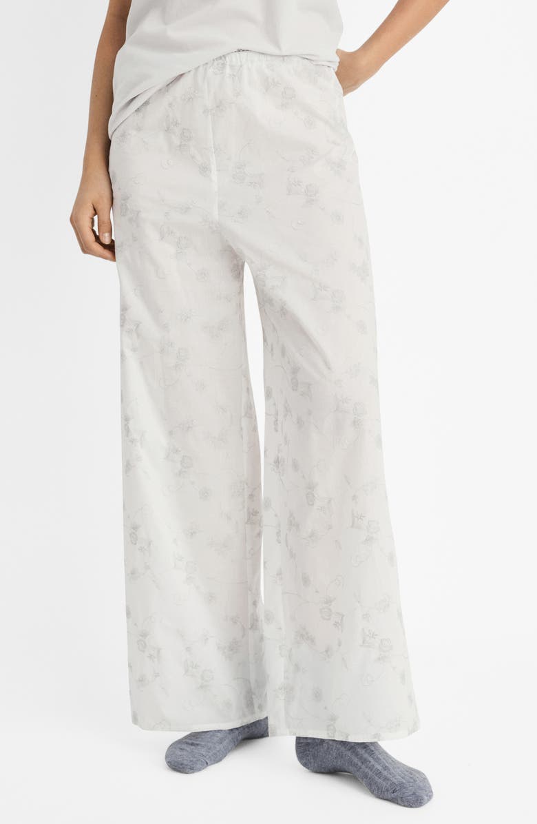MANGO Floral Embroidered Pajama Pants, Main, color, White