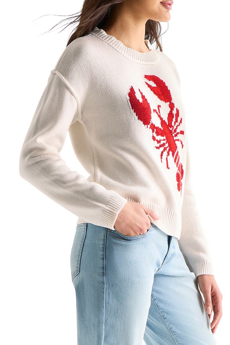 Lobster Intarsia Crewneck Sweater, Alternate, color, GARDENIA