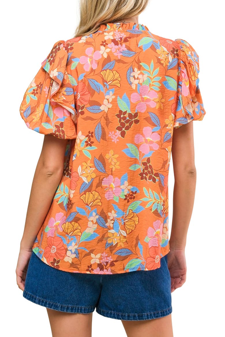 Printed Split Neck Top, Alternate, color, CAMEL