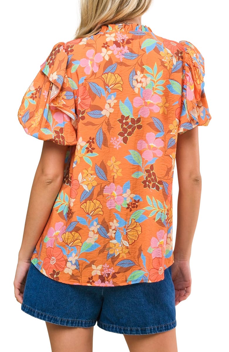FLYING TOMATO Printed Split Neck Top, Alternate, color, Camel