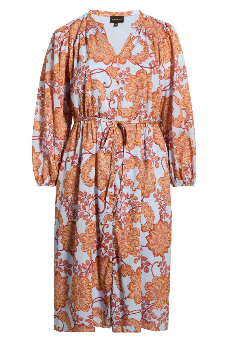 Siany Floral Ameni Long Sleeve Midi Shirtdress, Alternate, color, BROWN-BLUE