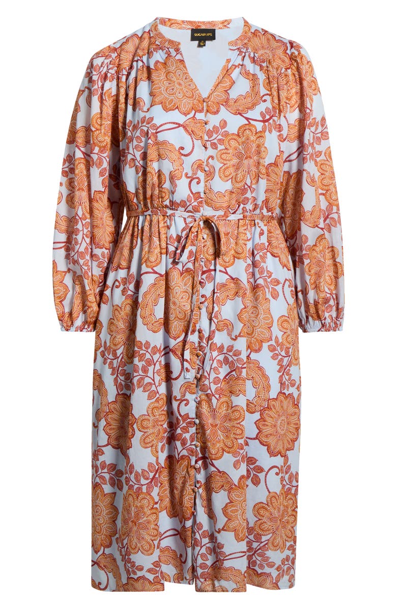 SUGARLIPS Siany Floral Ameni Long Sleeve Midi Shirtdress, Alternate, color, Brown-Blue