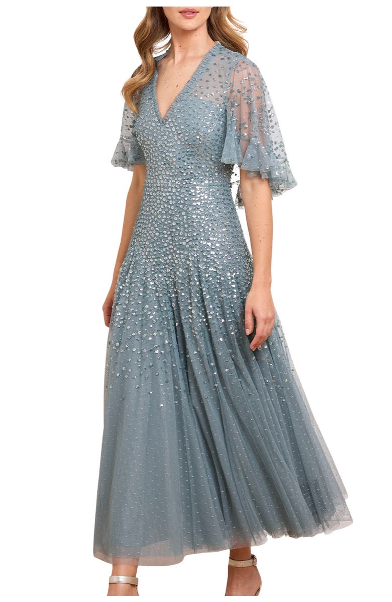 Needle & Thread Dappled Sequin Cape Ankle Gown, Main, color, Thistle Blue