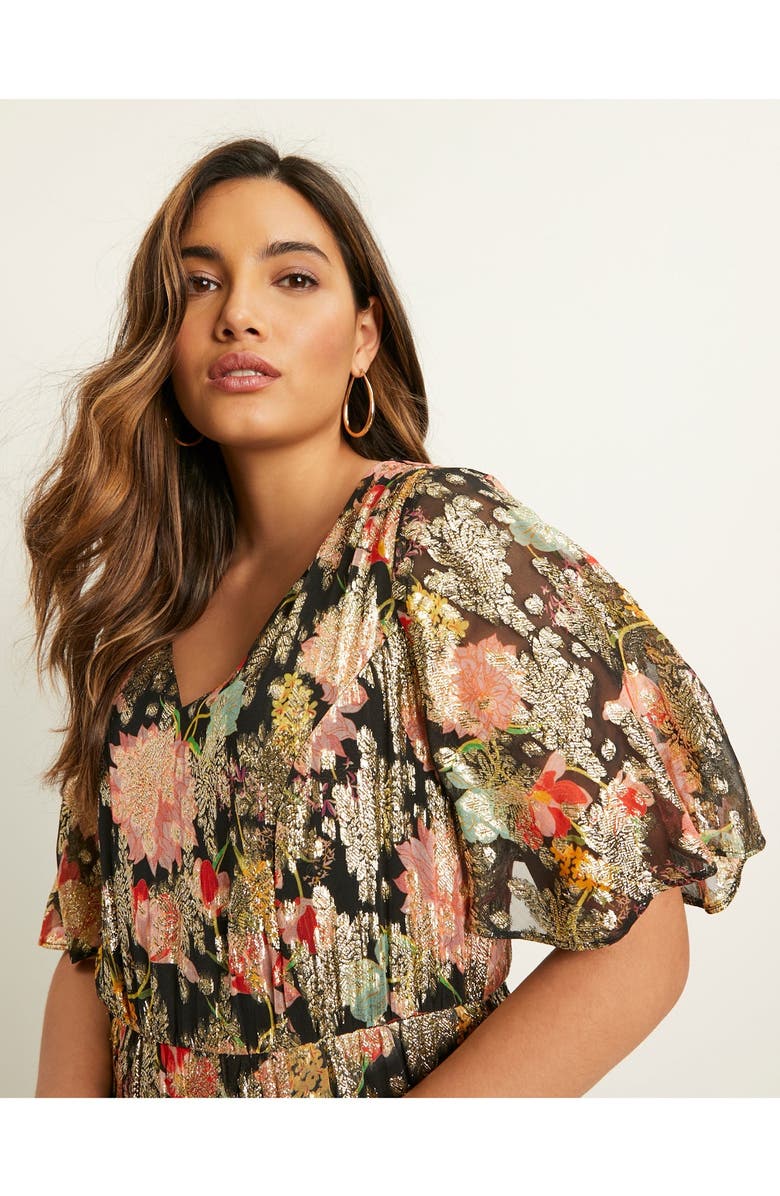 June + Vie Metallic Printed Maxi Dress, Alternate, color, Black Textured Wallflower